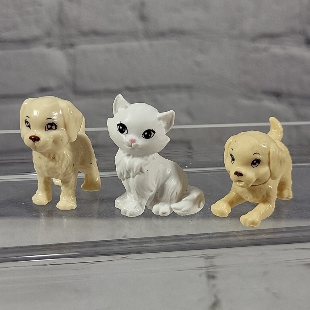 Barbie Pets Animals Lot‎ Of 3 White Kitty Cat Golden Retriever Puppies Taffy
